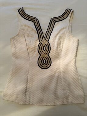 Lilly Pulitzer Janice Top White Navy Gold Top Shirt size 2